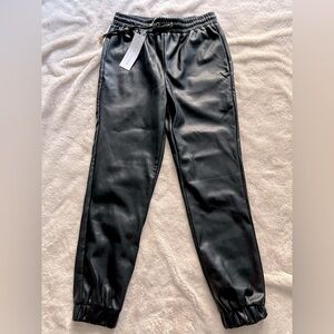 NWT Bishop + Young for Anthropologie Iconic Vegan Leather Joggers Black Size S